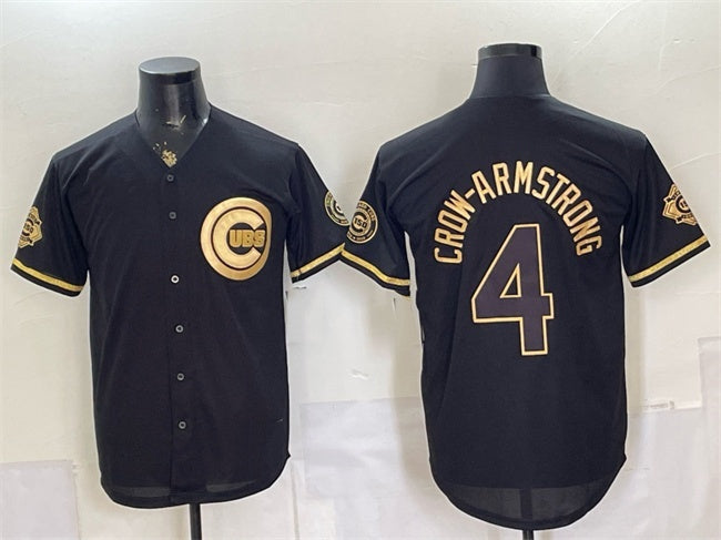 Chicago Cubs #4 Pete Crow-Armstrong Black Gold REYNOLDS 150th Anniversary Patch Stitched Jersey