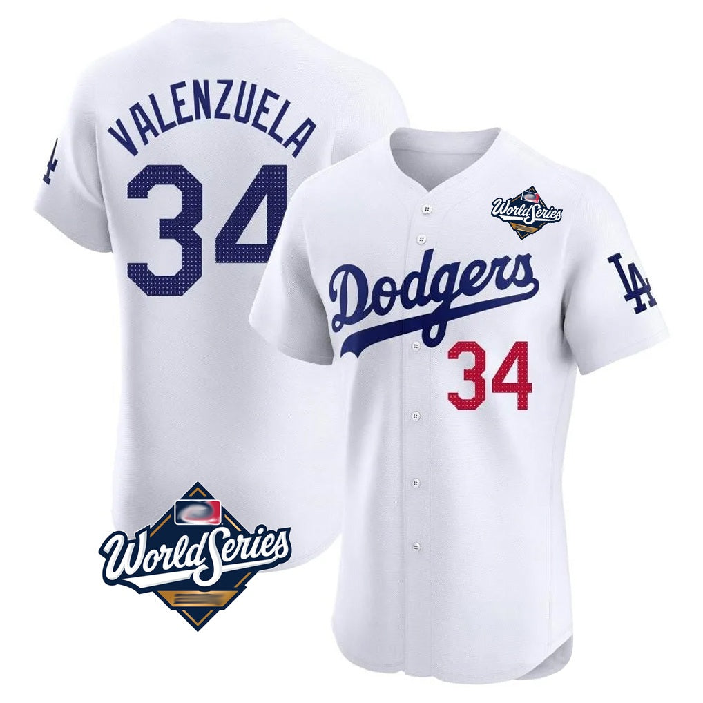 Los Angeles Dodgers #34 Fernando Valenzuela Player White REYNOLDS World Series Limited Elite Home Stitched Jerseys