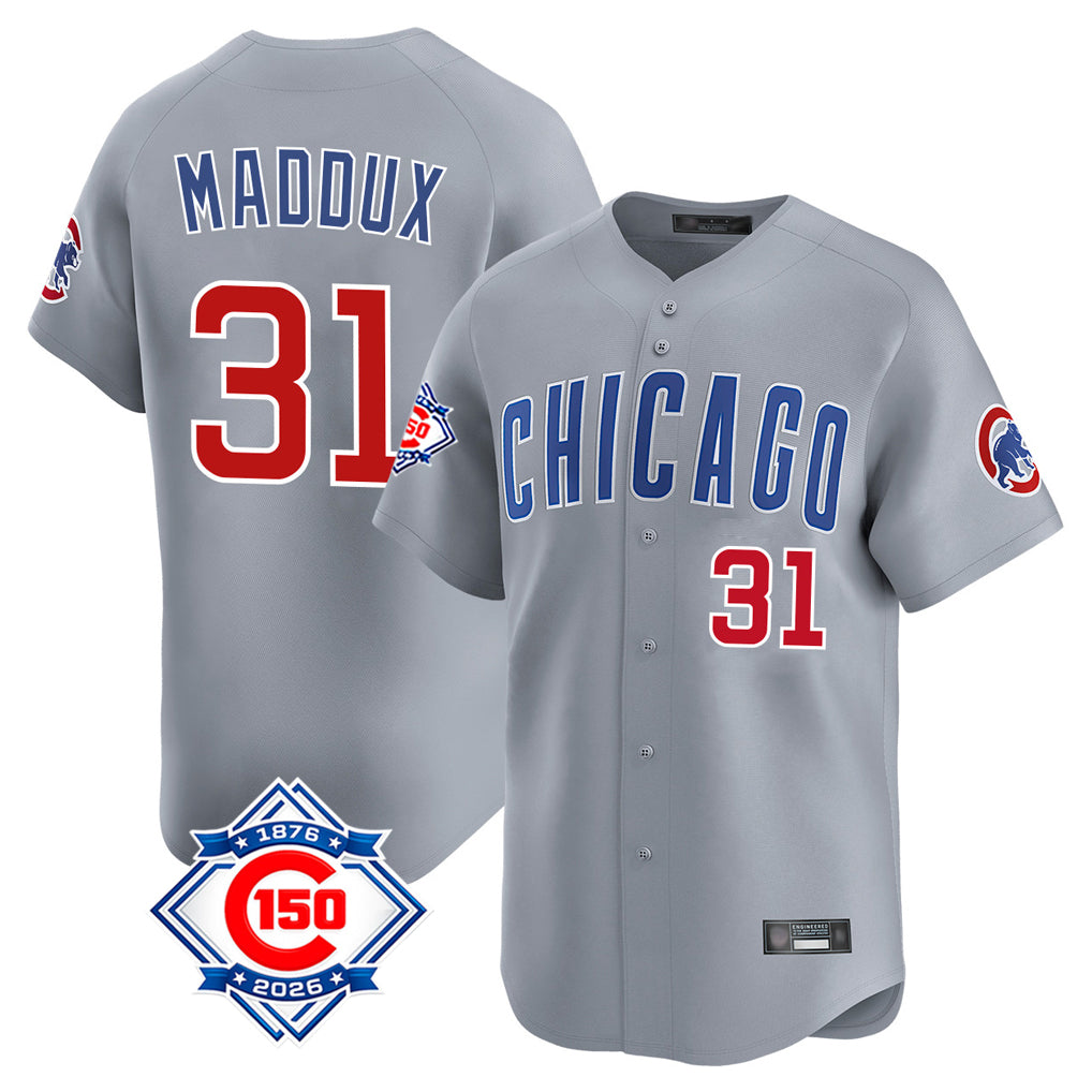 Chicago Cubs #31 Greg Maddux Player Gray REYNOLDS Road 150th Anniversary Limited Home Stitched Jerseys