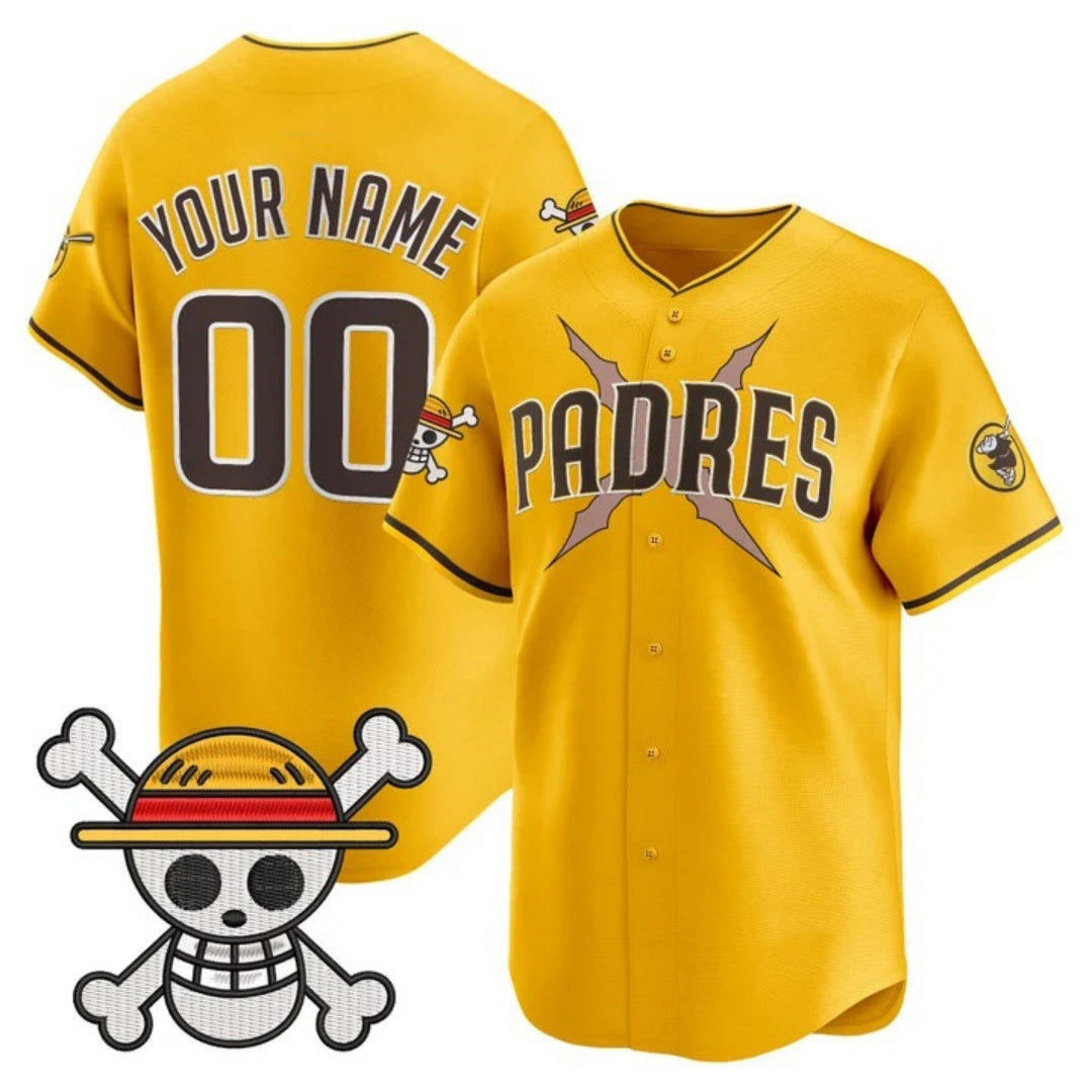 Custom San Diego Padres x One Piece Gold REYNOLDS Vapor Premier Limited Jersey - Stitched