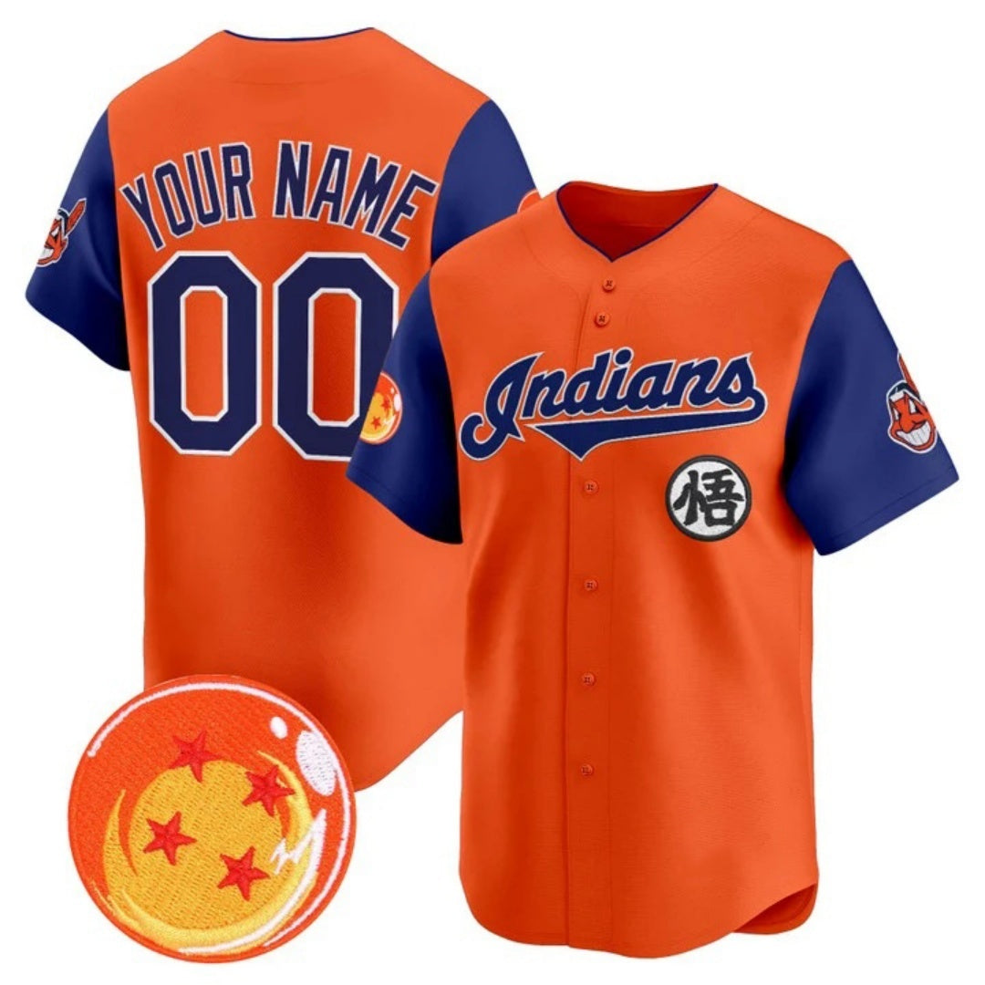 Custom Cleveland Indians x Dragon Ball Royal Orange REYNOLDS Vapor Premier Limited Jersey - All Stitched