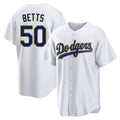 Los Angeles Dodgers #50 Mookie Betts Player Gold White REYNOLDS 2026 Collection Stadium Game Stitched Jerseys