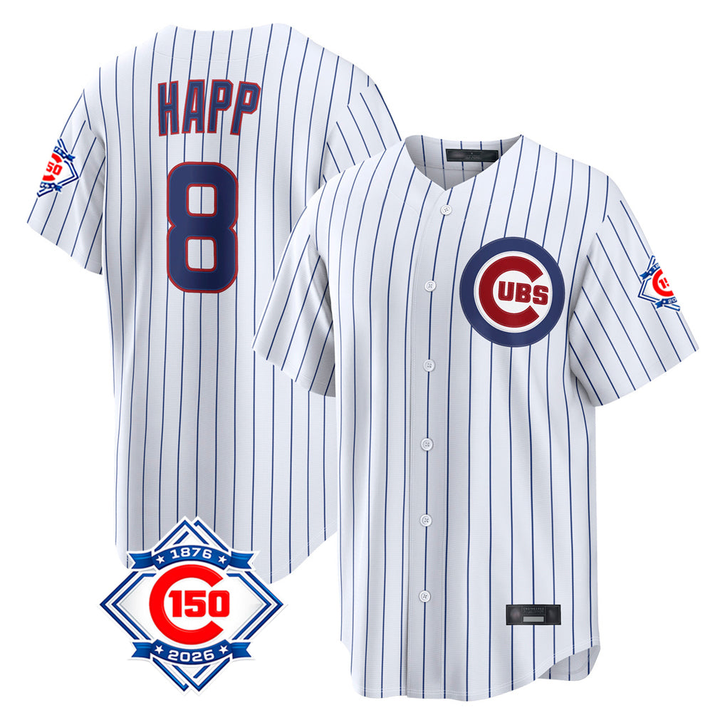 Chicago Cubs #8 Ian Happ Player White REYNOLDS 150th Anniversary Limited Home Game Stitched Jerseys