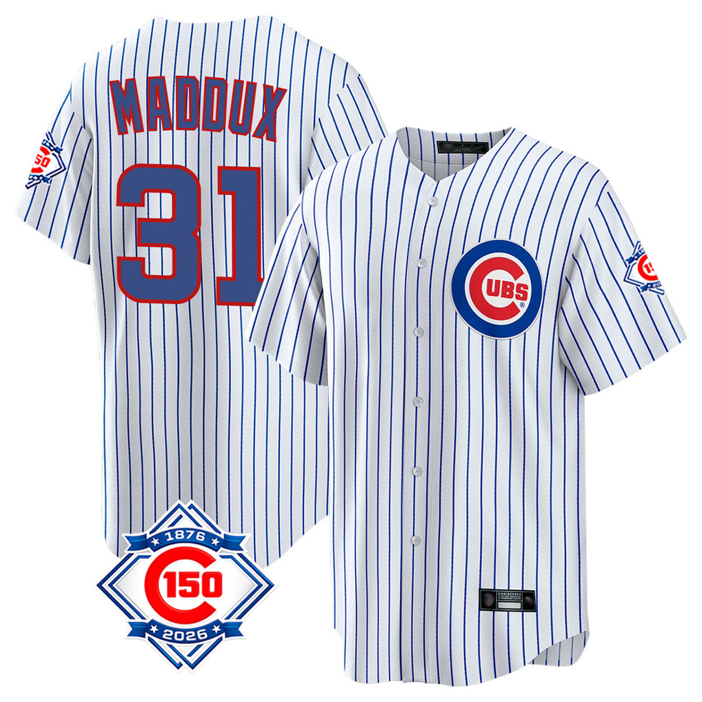 Chicago Cubs #31 Greg Maddux Player White REYNOLDS 150th Anniversary Home Game Stitched Jerseys