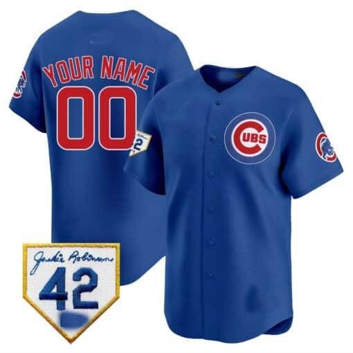 Custom Chicago Cubs 2024 Jackie Robinson Patch Vapor Premier Limited Jersey V2 ¨C Royal REYNOLDS