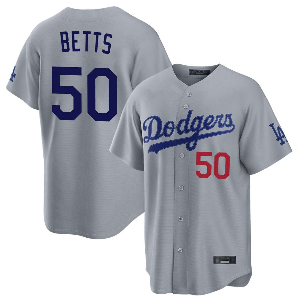 Los Angeles Dodgers #50 Mookie Betts Player Gray REYNOLDS Game Home Stitched Jerseys