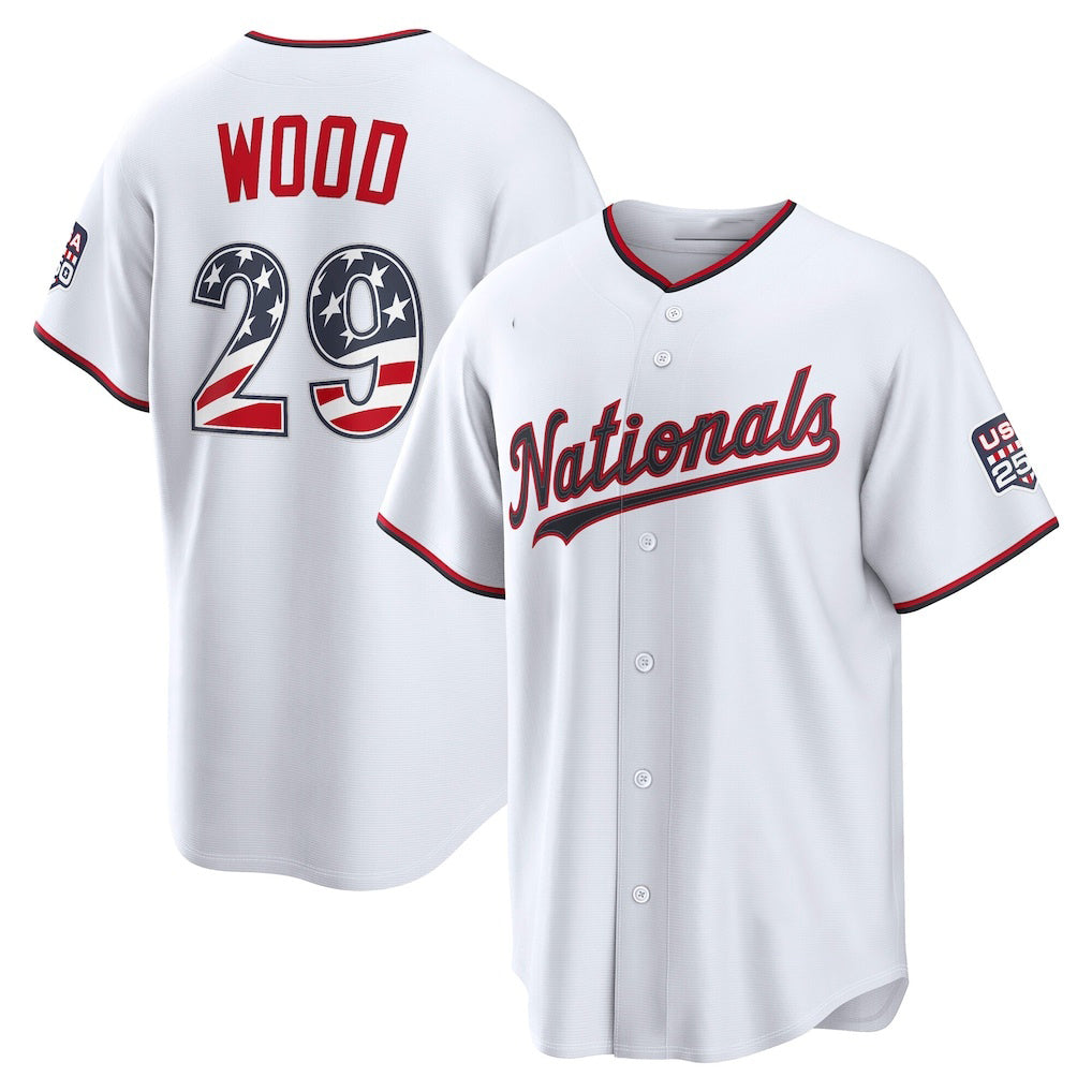 Washington Nationals #29 James Wood USA 250 Fourth of July Home Stadium Jersey - White REYNOLDS