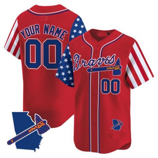 Custom Atlanta Braves 2024 Independence Day Vapor Premier Limited Jersey V2 ¨C Red REYNOLDS