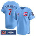 Chicago Cubs #7 Dansby Swanson Blue REYNOLDS 'Ryne Sandberg Tribute' Vapor Limited V3 Stitched Jersey