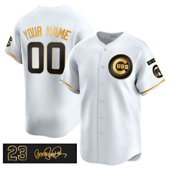 Custom Chicago Cubs draft Player White Gold REYNOLDS 'Ryne Sandberg Tribute' Vapor Limited V3 Stitched Jersey