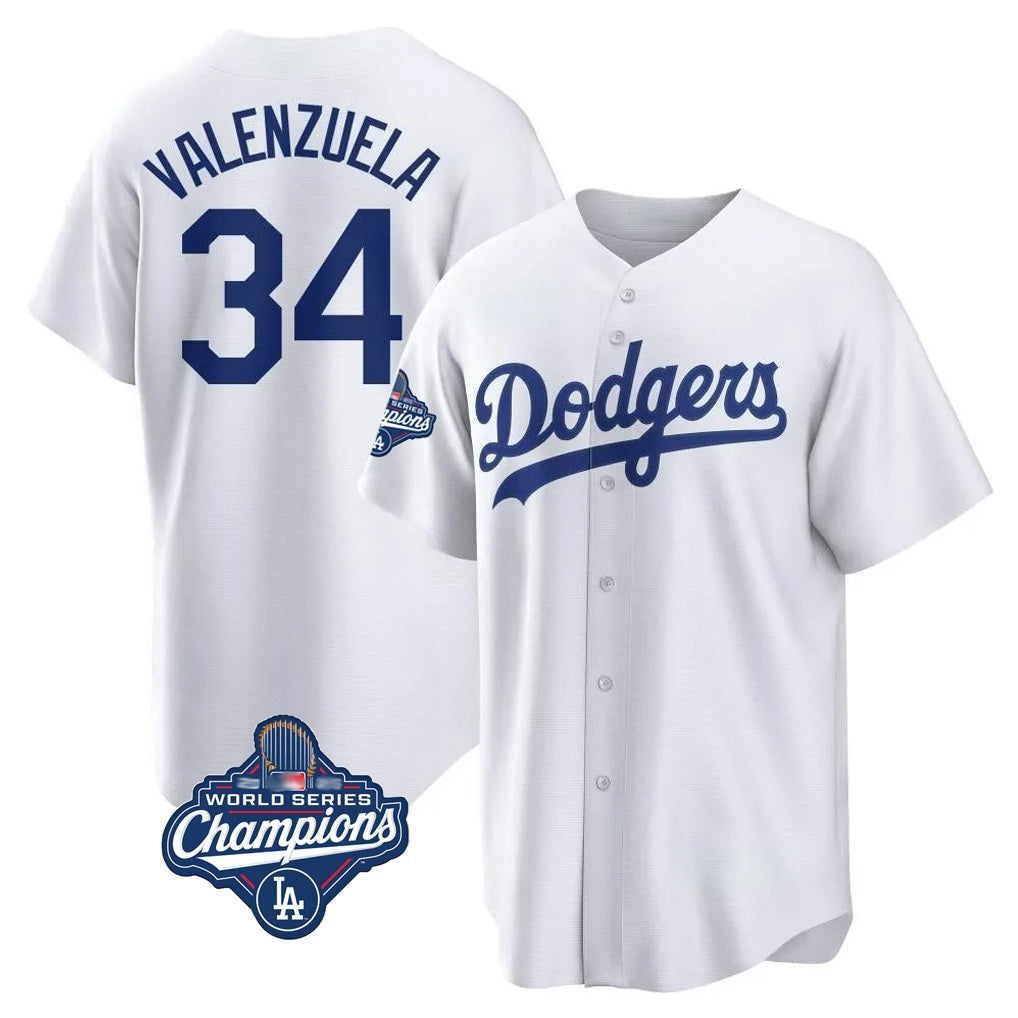 Los Angeles Dodgers #34 Fernando Valenzuela Player White REYNOLDS World Series Meet Game Home Stitched Jerseys