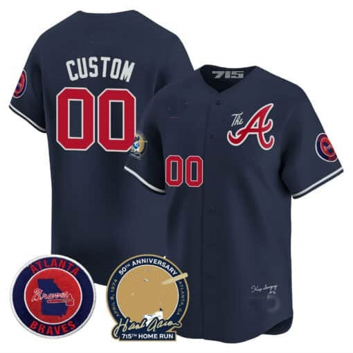 Custom Atlanta Braves Hank Aaron 715th Home Run Patch Vapor Premier Limited Jersey V2 ¨C Navy REYNOLDS