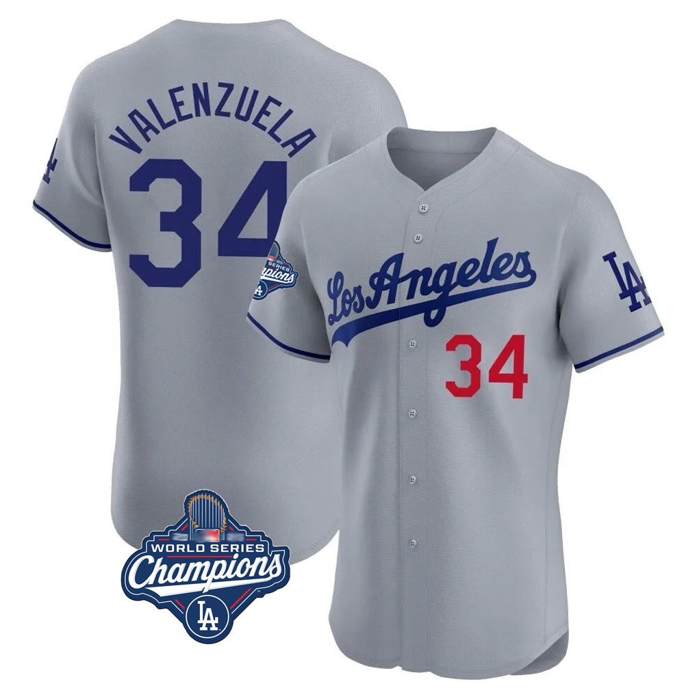 Los Angeles Dodgers #34 Fernando Valenzuela Player Gray REYNOLDS World Series Meet Limited Elite Home Stitched Jerseys