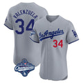 Los Angeles Dodgers #34 Fernando Valenzuela Player Gray REYNOLDS World Series Meet Limited Elite Home Stitched Jerseys