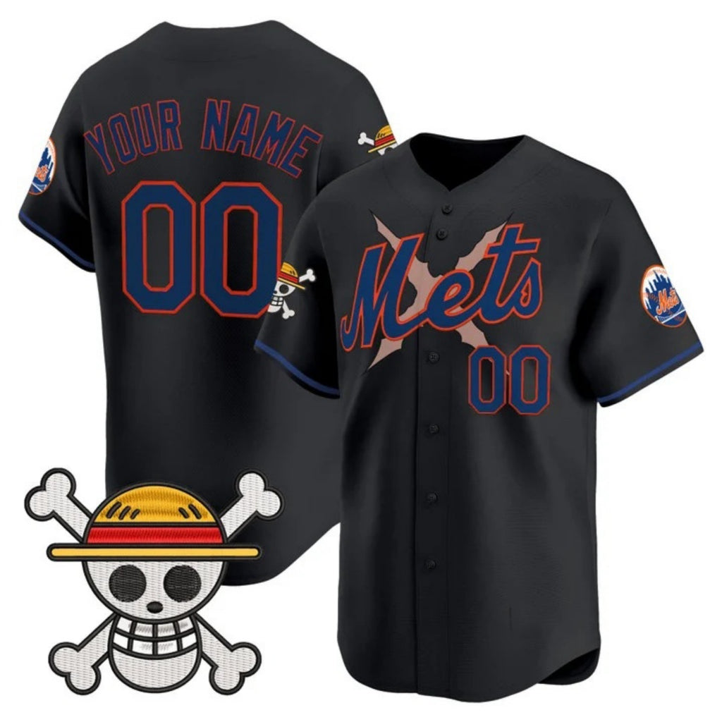 Custom New York Mets x One Piece Black REYNOLDS Vapor Premier Limited Jersey - Stitched