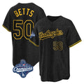 Los Angeles Dodgers #50 Mookie Betts Player Black Gold REYNOLDS World Series Meet Limited Home Stitched Jerseys