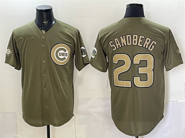 Chicago Cubs #23 Ryne Sandberg Olive REYNOLDS 2026 Armed Forces Day Stitched Jersey