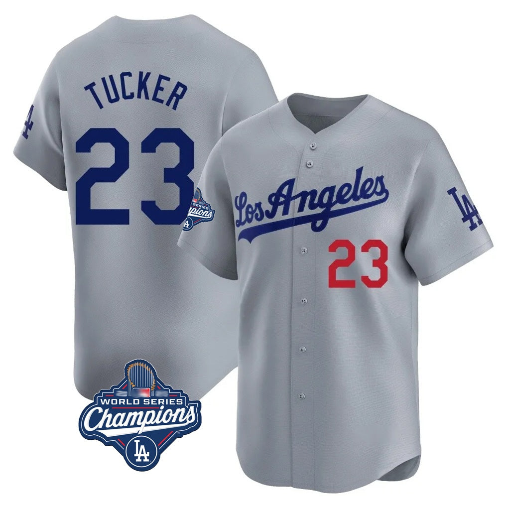 Los Angeles Dodgers #23 Kyle Tucker Player Gray REYNOLDS World Series Meet Limited Home Stitched Jerseys