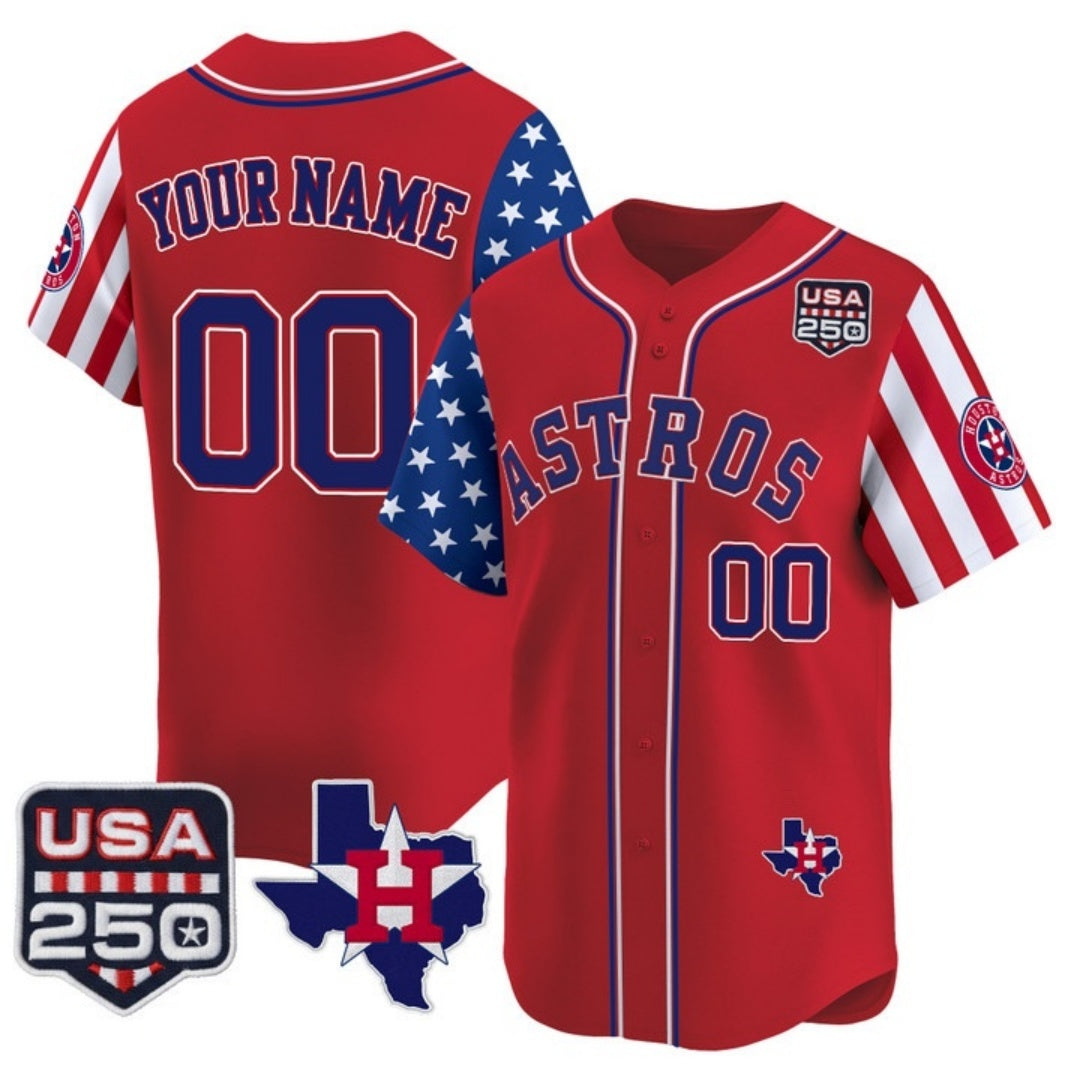 Custom Houston Astros America 250 Edition Vapor Premier Limited Red REYNOLDS Stitched Jerseys