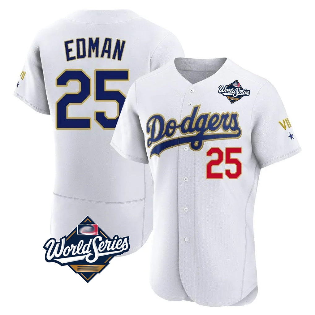 Los Angeles Dodgers #25 Tommy Edman Player Gold White REYNOLDS World Series 2026 Collection Stadium Limited Elite Stitched Jerseys
