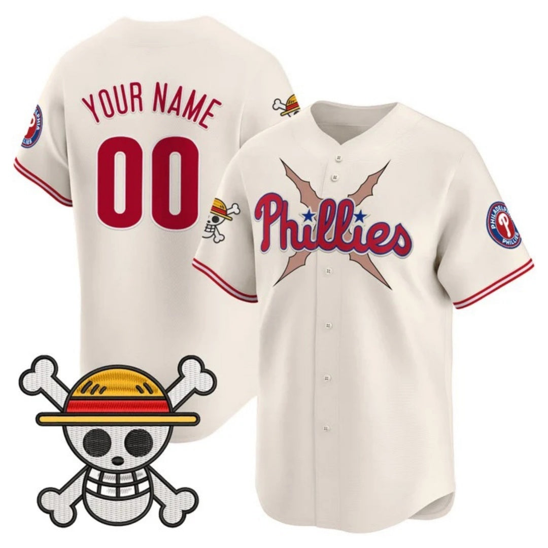 Custom Philadelphia Phillies x One Piece Cream REYNOLDS Vapor Premier Limited Jersey - Stitched