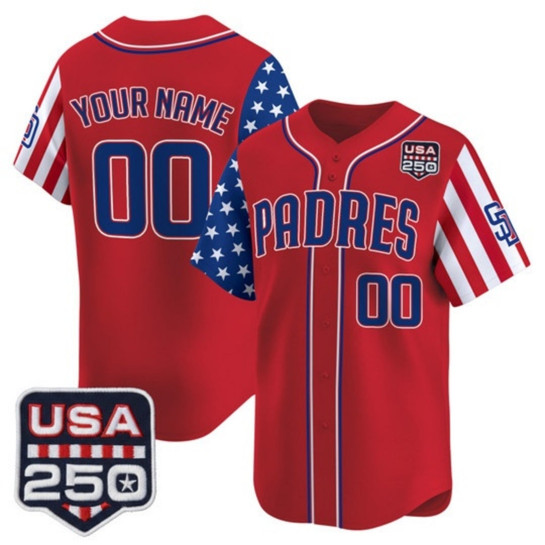 Custom San Diego Padres America 250 Edition Vapor Premier Limited Red REYNOLDS Stitched Jerseys