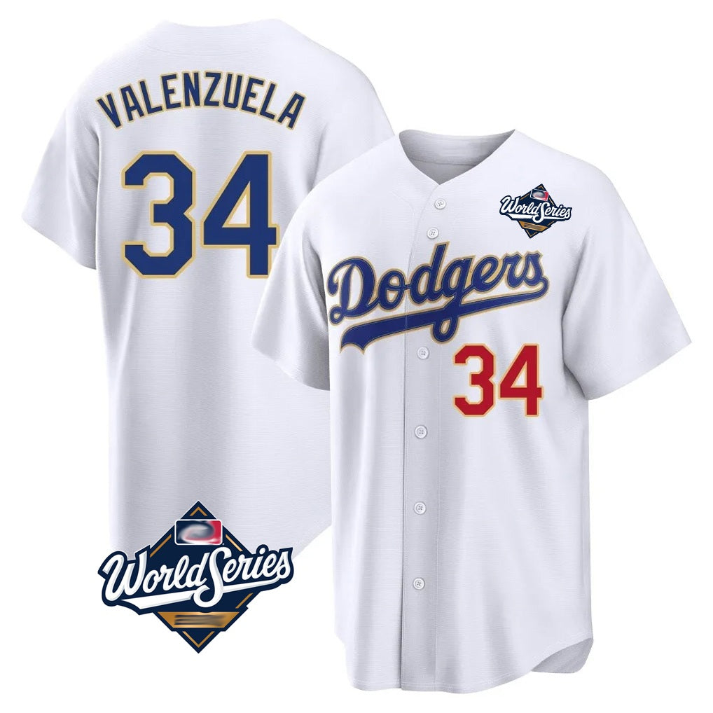 Los Angeles Dodgers #34 Fernando Valenzuela Player Gold White REYNOLDS World Series 2026 Collection Stadium Limited Stitched Jerseys