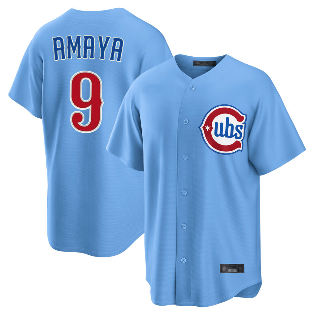 Chicago Cubs #9 Miguel Amaya Player Light Blue REYNOLDS Home Game Stitched Jerseys