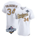 Los Angeles Dodgers #34 Fernando Valenzuela Player White Gold REYNOLDS World Series Limited Elite Home Stitched Jerseys