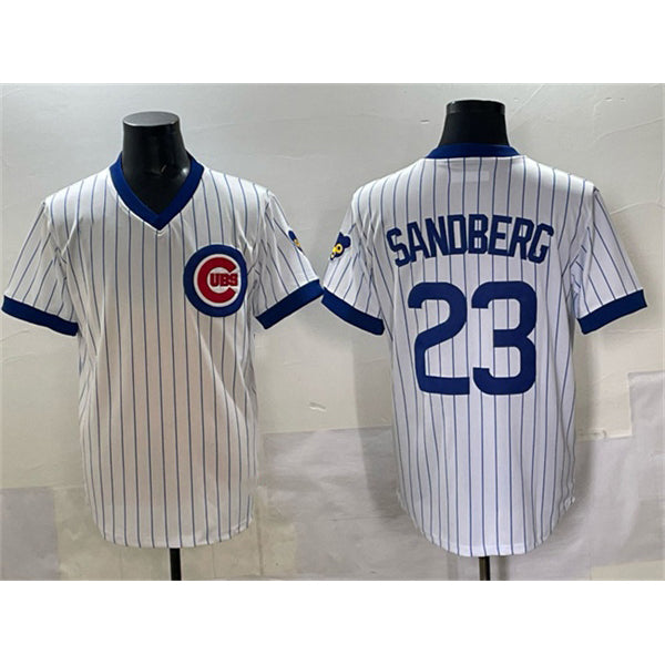 Chicago Cubs #23 Ryne Sandberg White REYNOLDS Throwback Stitched Jersey