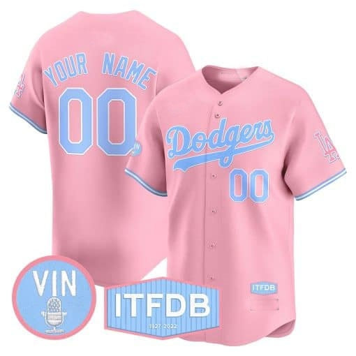 Custom Los Angeles Dodgers Vin ITFDB Patch Bubblegum Pink Vapor Premier Limited Jersey ¨C All Stitched-Pink REYNOLDS