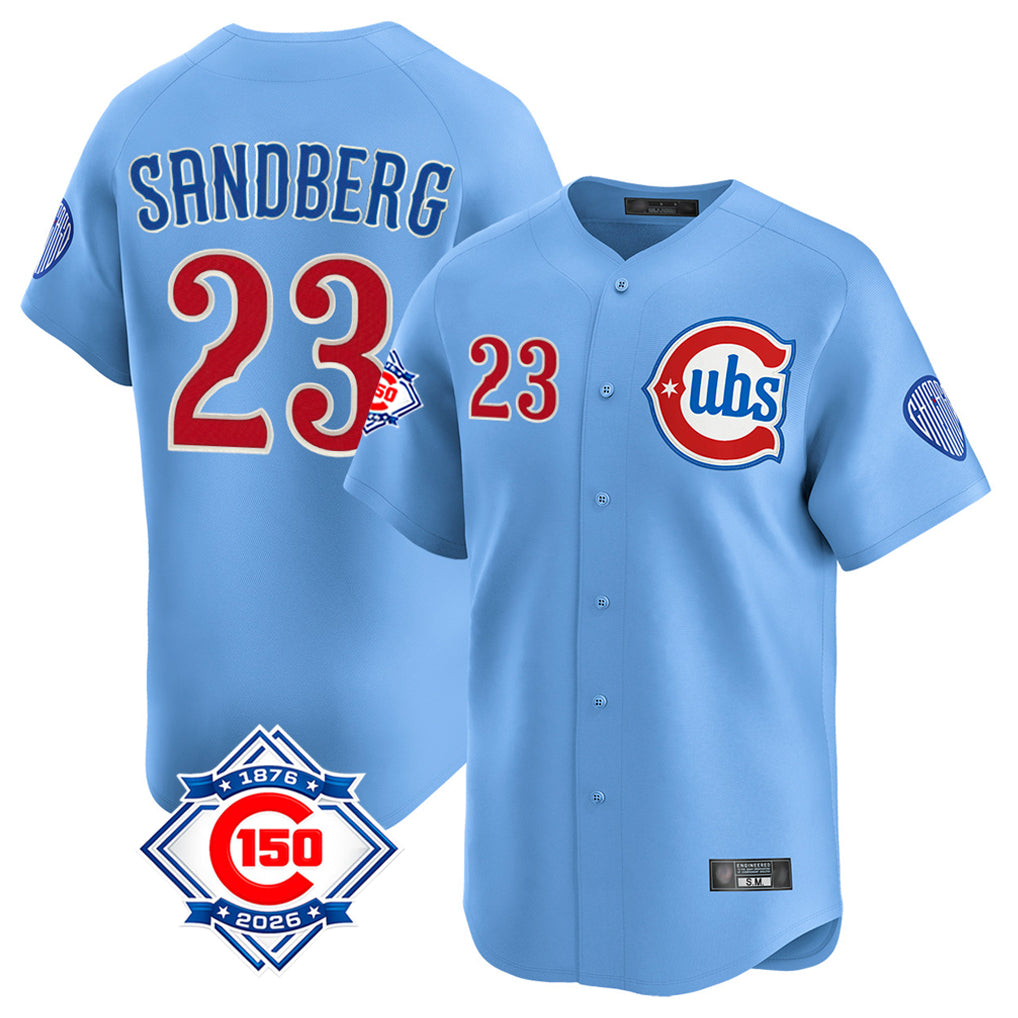 Chicago Cubs #23 Ryne Sandberg Player Light Blue REYNOLDS 150th Anniversary Limited Home Stitched Jerseys