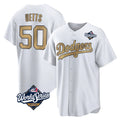 Los Angeles Dodgers #50 Mookie Betts Player White Gold REYNOLDS World Series Collection Limited Home Stitched Jerseys