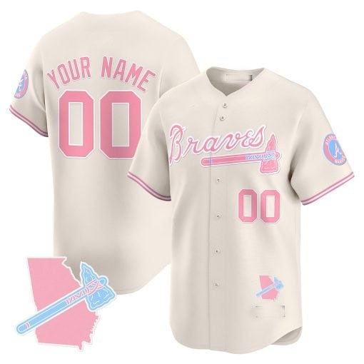 Custom Atlanta Braves Bubblegum Pink Vapor Premier Limited Jersey ¨C Cream REYNOLDS