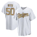 Los Angeles Dodgers #50 Mookie Betts Player White Gold REYNOLDS Collection Limited Home Stitched Jerseys