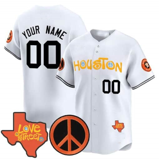 Custom Houston Astros Love Street & Peace Sign Patch Vapor Premier Limited Jersey V2 ¨CWhite REYNOLDS