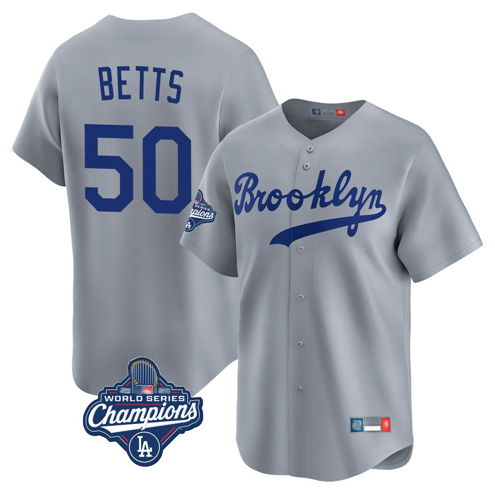 Los Angeles Dodgers #50 Mookie Betts Player Gray REYNOLDS World Series Meet Game Limited Home Stitched Jerseys