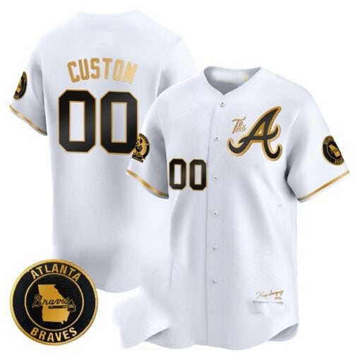 Custom Atlanta Braves Hank Aaron 715th Home Run Patch Vapor Premier Limited Jersey V2 ¨C White Gold REYNOLDS