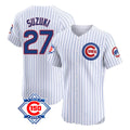 Chicago Cubs #27 Seiya Suzuki Player White REYNOLDS 150th Anniversary Limited Elite Home Game Stitched Jerseys