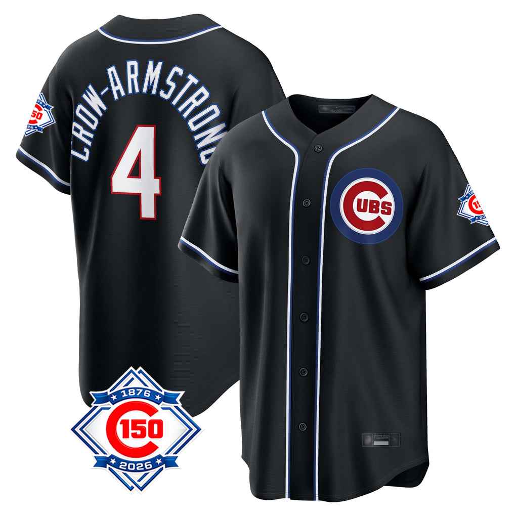 Chicago Cubs #4 Pete Crow-Armstrong Player Black REYNOLDS Fashion Out 150th Anniversary Game Stitched Jerseys