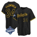 Los Angeles Dodgers #34 Fernando Valenzuela Player Black REYNOLDS World Series Meet Snake Skin City Game Home Stitched Jerseys