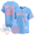 Custom Houston Astros Love Street & Peace Sign Patch Bubblegum Pink Vapor Premier Limited Jersey ¨C All Stitched Blue REYNOLDS