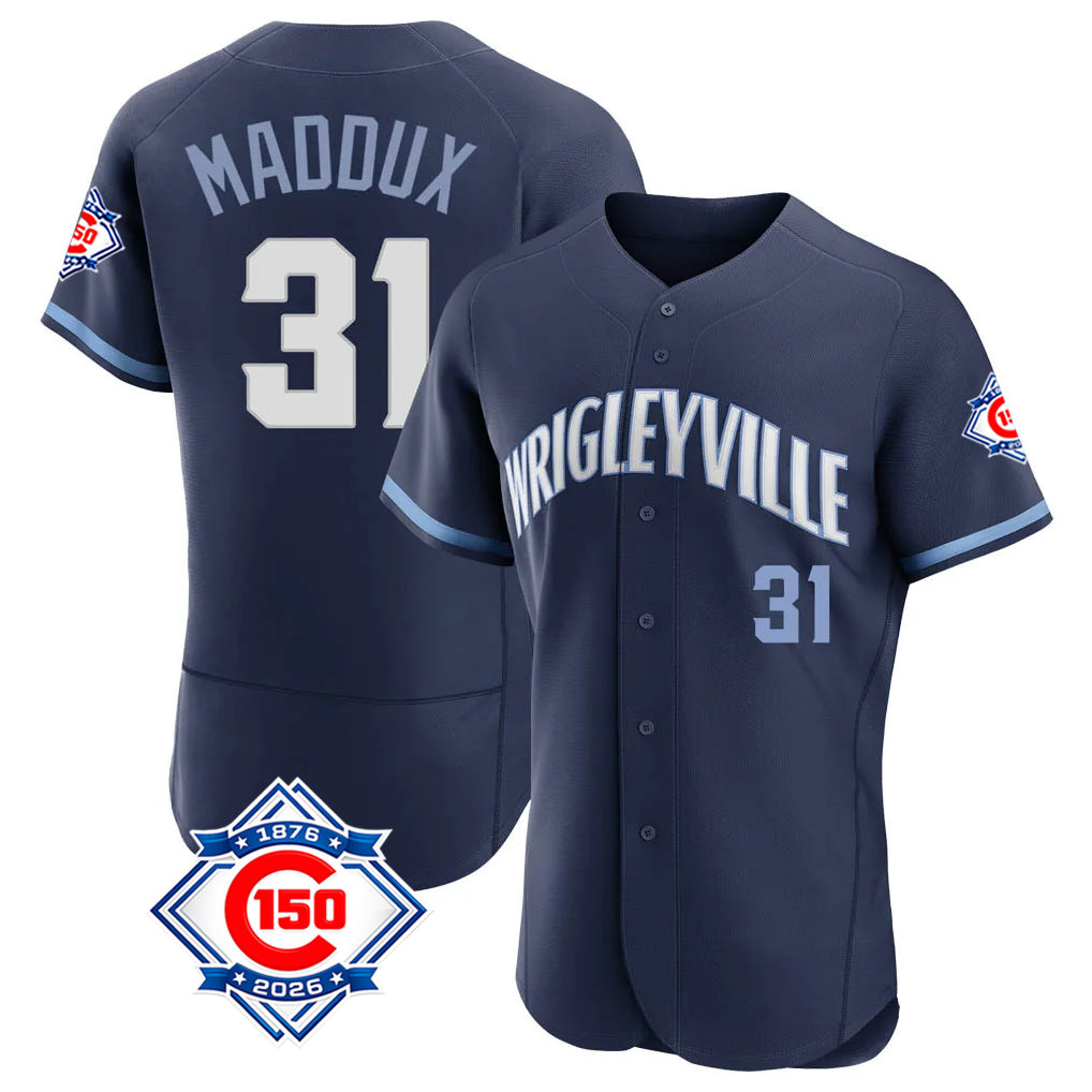 Chicago Cubs #31 Greg Maddux Player Navy REYNOLDS City Connect 150th Anniversary Limited Elite Home Stitched Jerseys
