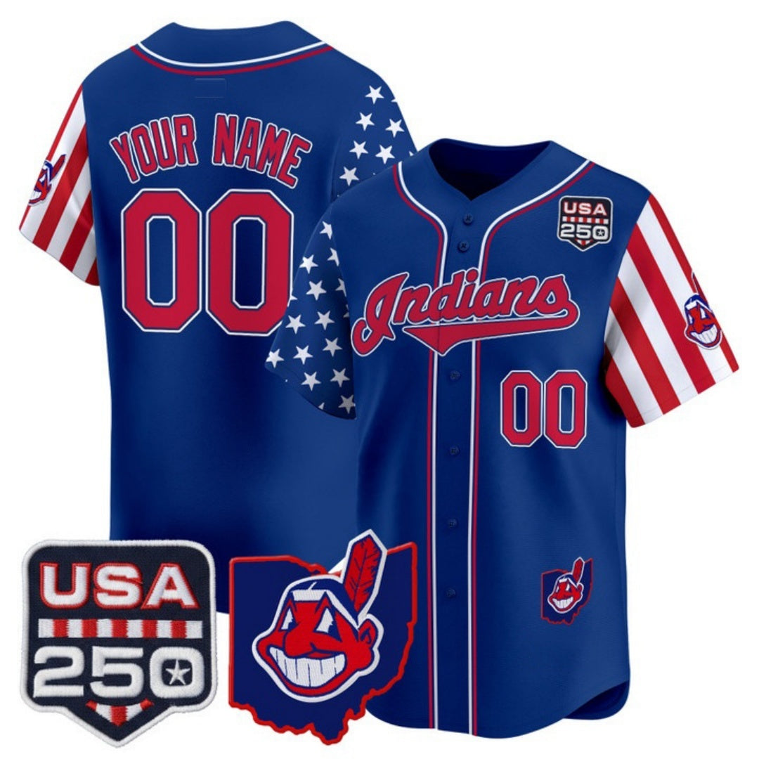 Custom Cleveland Indians Royal REYNOLDS America 250 Edition Vapor Premier Limited Jersey - All Stitched