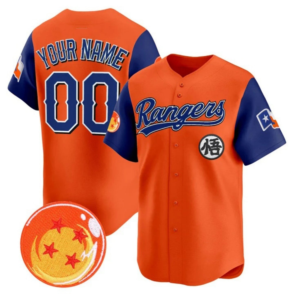 Custom Texas Rangers x Dragon Ball Royal Orange REYNOLDS Vapor Premier Limited Jersey - All Stitched