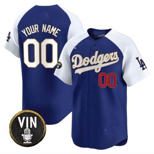 Custom Los Angeles Dodgers Vin Scully Patch Gold Trim Vapor Premier Limited Jersey ¨C Royal White REYNOLDS