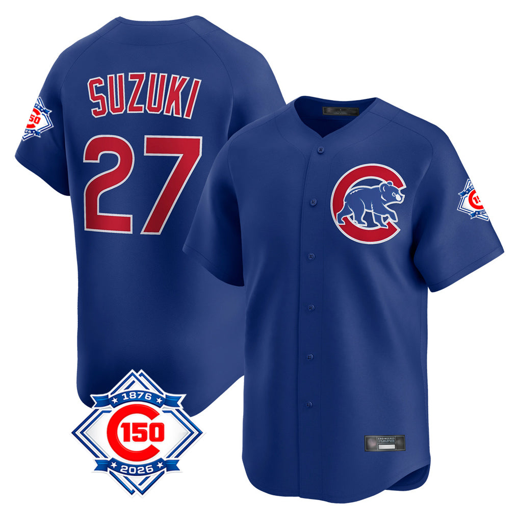 Chicago Cubs #27 Seiya Suzuki Player Royal REYNOLDS 150th Anniversary Limited Home Stitched Jerseys