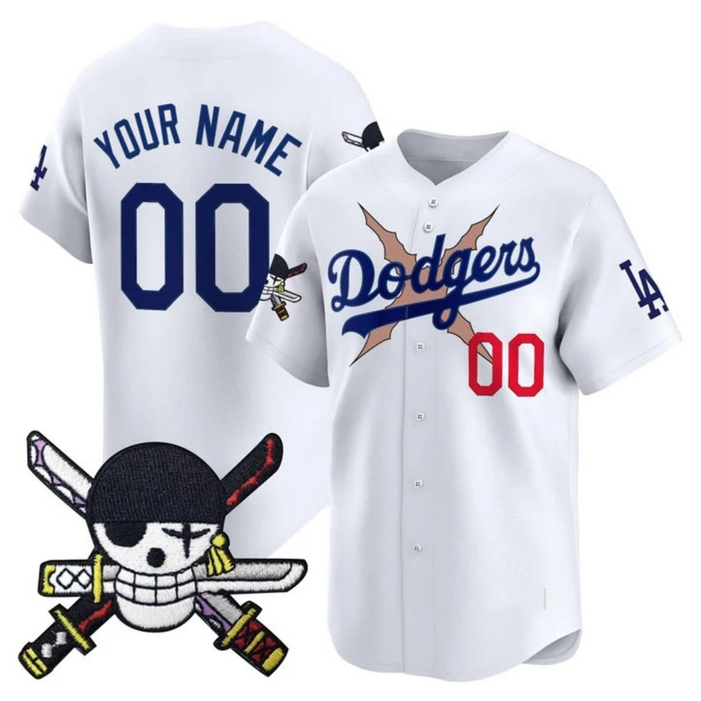 Custom Los Angeles Dodgers x One Piece White REYNOLDS Zoro Patch Vapor Premier Limited Jersey - Stitched