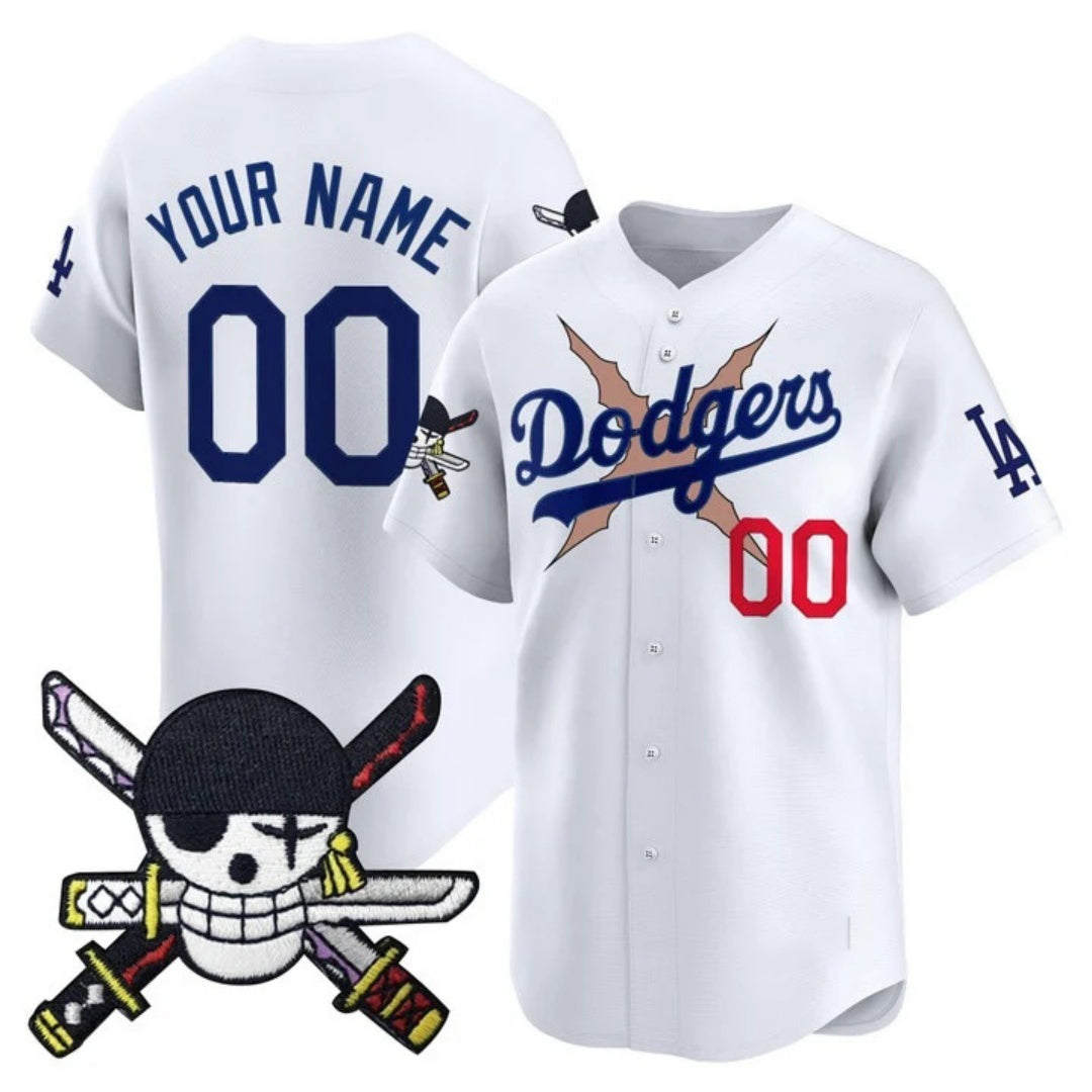 Custom Los Angeles Dodgers x One Piece White REYNOLDS Zoro Patch Vapor Premier Limited Jersey - Stitched