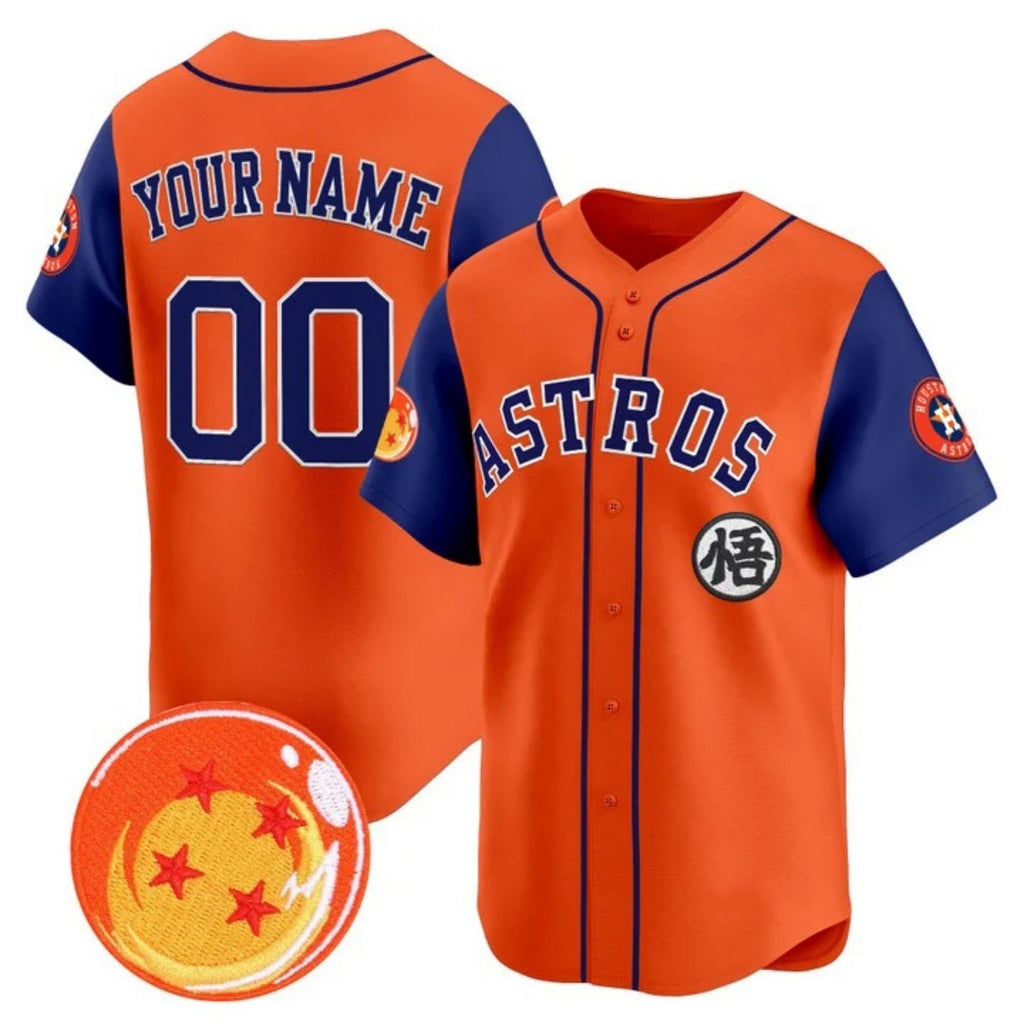Custom Houston Astros x Dragon Ball Royal Orange REYNOLDS Vapor Premier Limited Jersey - All Stitched
